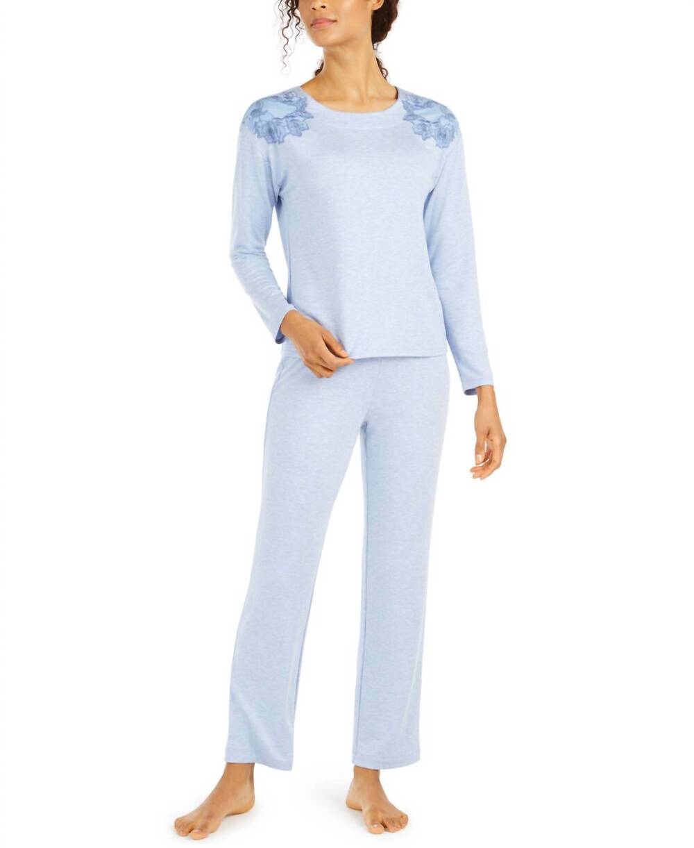 NEW CHARTER CLUB LUXURY sleepwear floral embroidered pajama set in pleasant peri
